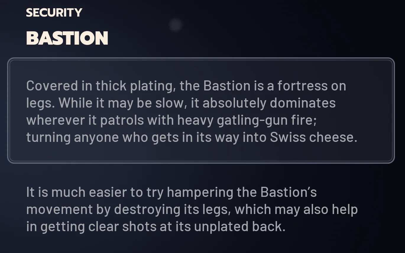 ARC Raiders Bastion ingame codex card.