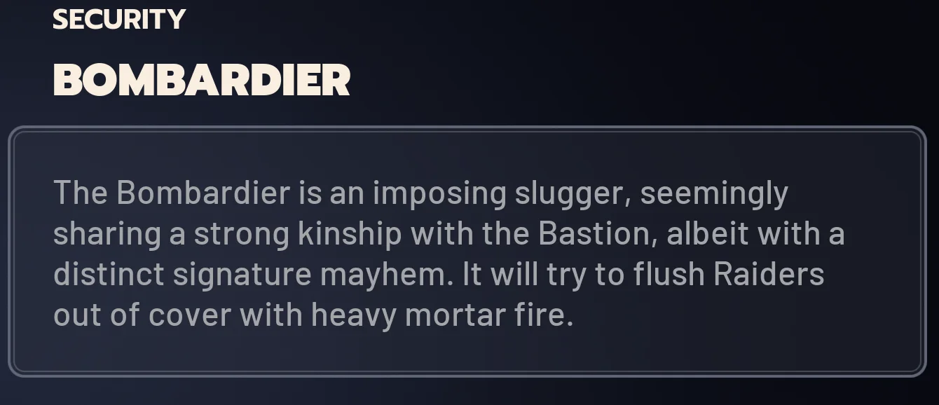 ARC Raiders Bombardier ingame codex card.