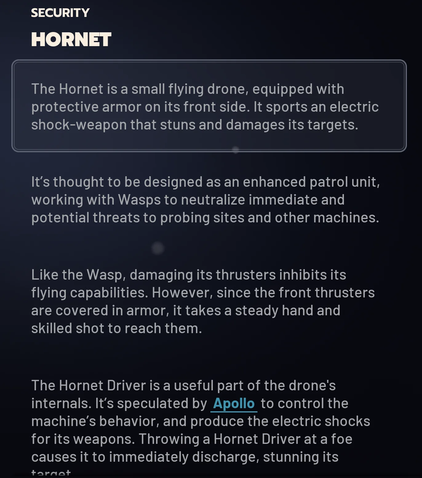 ARC Raiders Hornet ingame codex card.