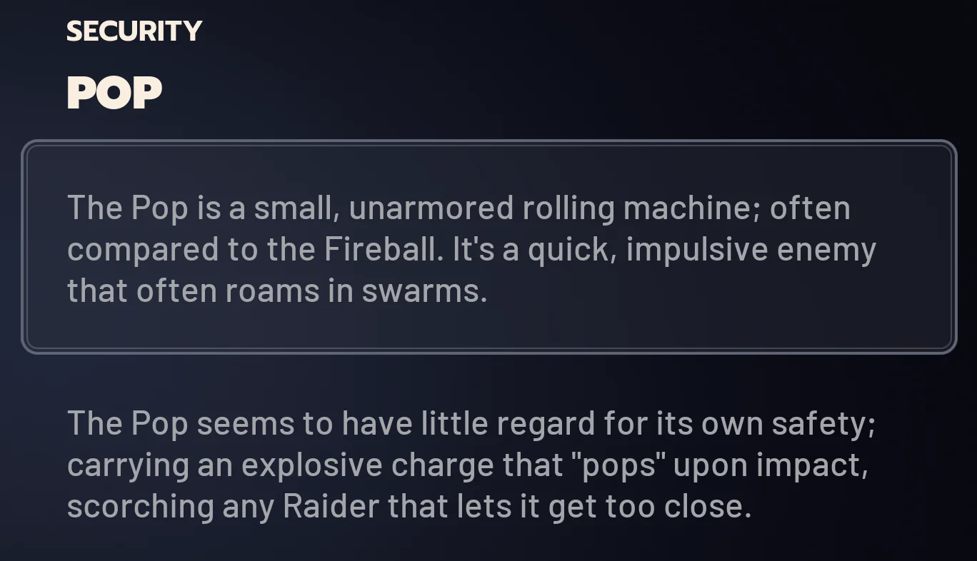 ARC Raiders Pop ingame codex card.