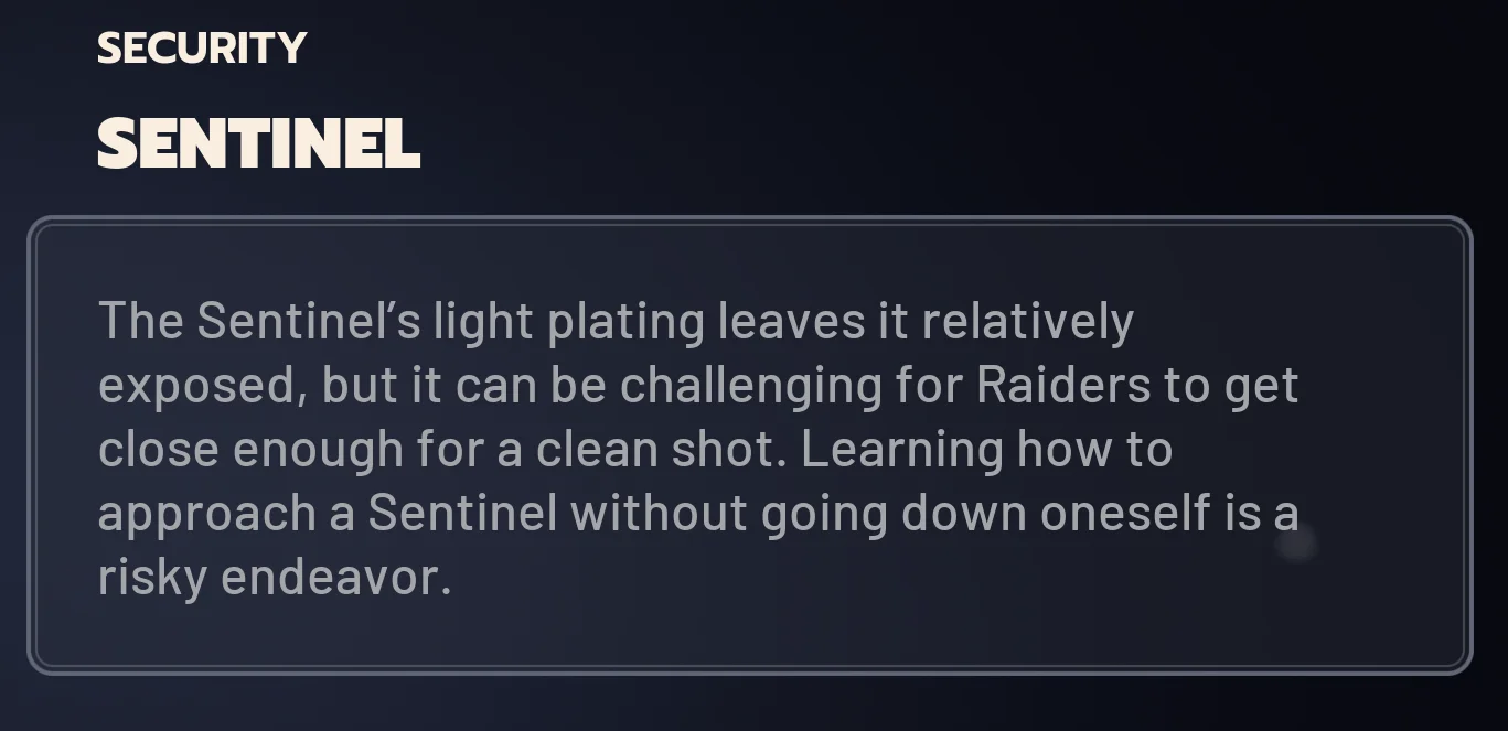 ARC Raiders Sentinel ingame codex card.