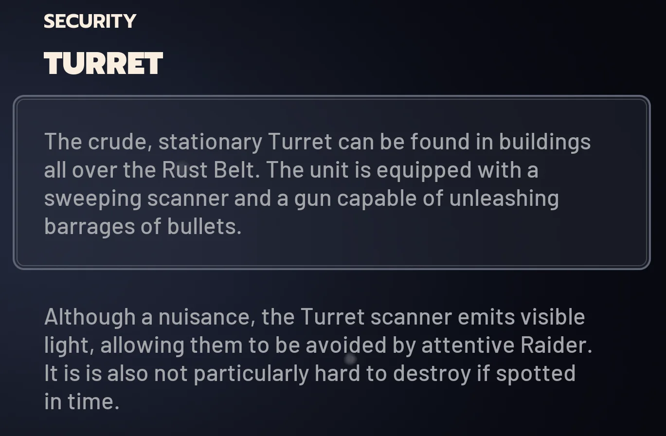 ARC Raiders Turret ingame codex card.