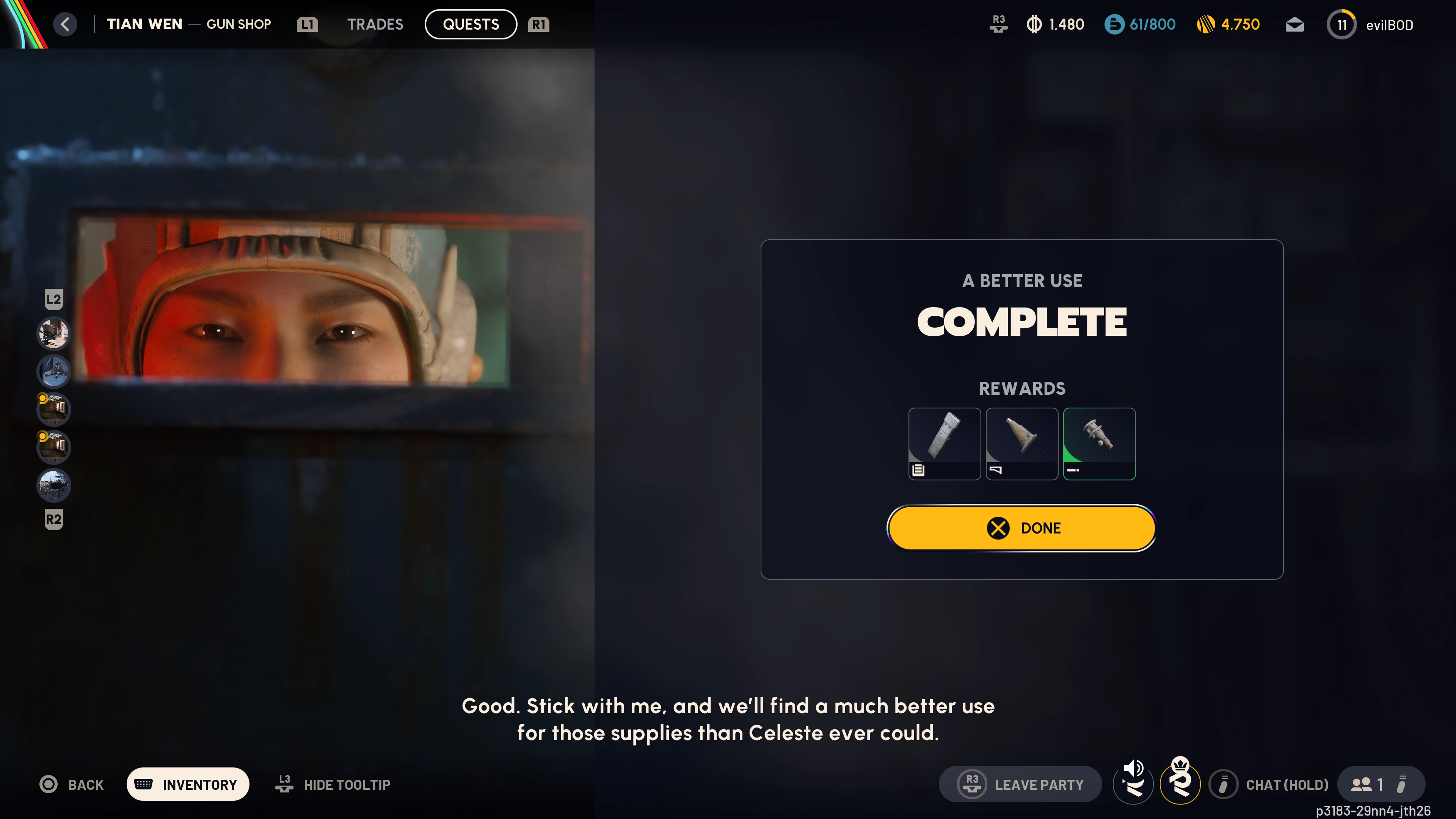 A Better Use quest rewards